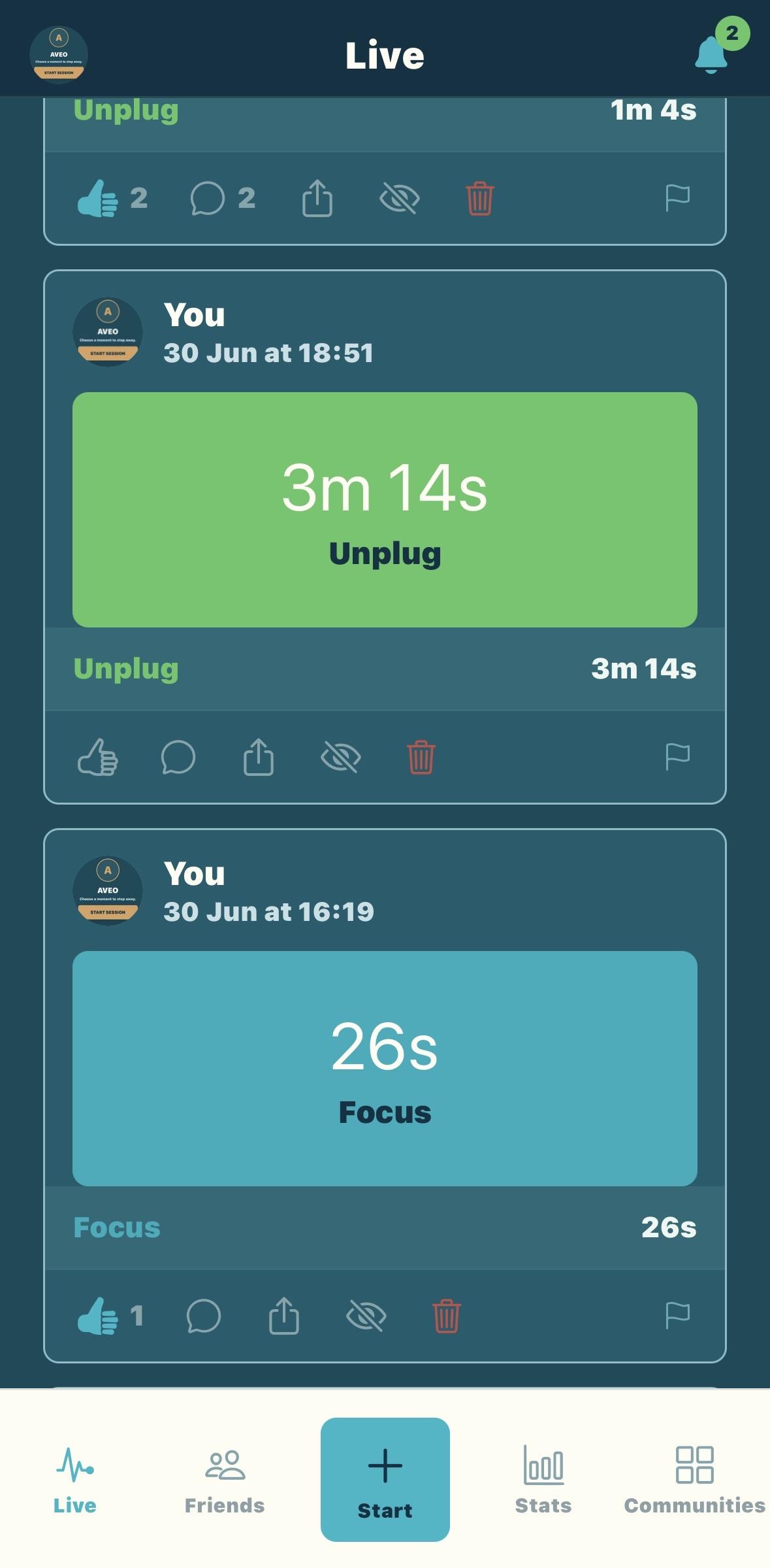 AVEO live activity feed